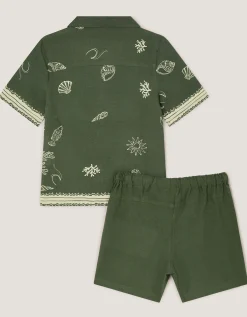 Crab Print Shirt & Shorts Set Green