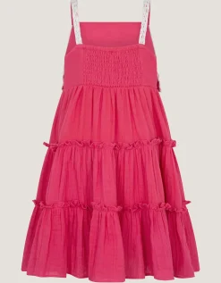 Crochet Flower Tiered Dress Pink