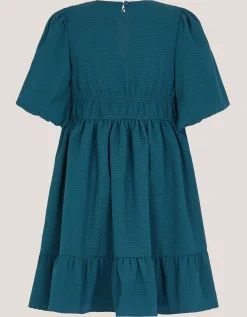 Crochet Yoke Tiered Dress Blue