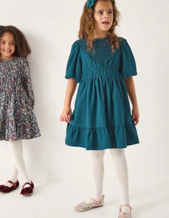 Crochet Yoke Tiered Dress Blue
