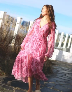 Crās Debbie Floral Mesh Wrap Dress Pink