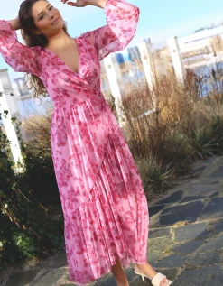 Crās Debbie Floral Mesh Wrap Dress Pink