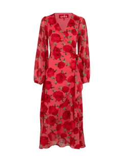 Crās Floral Wrap Dress Red