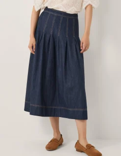 Darcie Pleated Denim Midi Skirt Blue