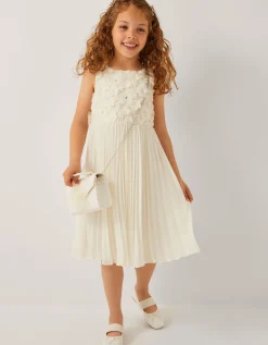 Delores Applique Floral Pleat Dress Ivory