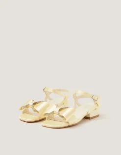 Diamanté Bow Low Heel Sandals Yellow
