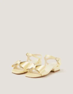 Diamanté Bow Low Heel Sandals Yellow