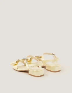 Diamanté Bow Low Heel Sandals Yellow