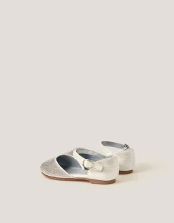 Diamanté Closed Toe Flats Silver