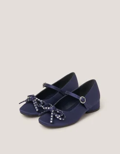 Diamante Bow Ballet Heels Blue