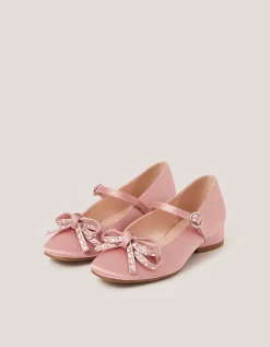 Diamante Bow Ballet Heels Pink