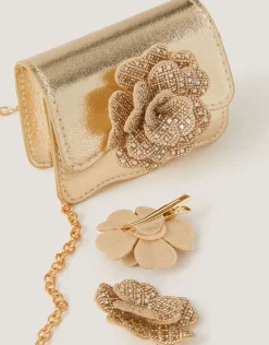 Diamanté Flower Bag & Hair Clips Set