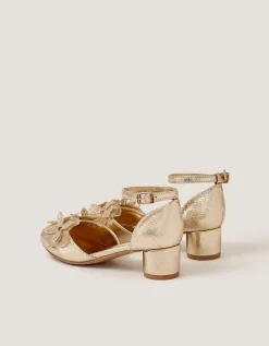 Diamanté Flower Block Heels Gold