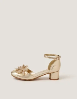 Diamanté Flower Block Heels Gold