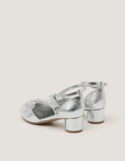 Diamanté Flower Block Heels Silver