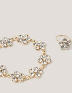 Diamanté Flower Bracelet & Ring Set