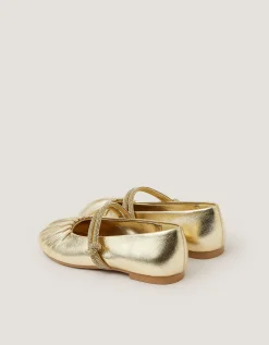 Diamanté Strap Ballet Flats Gold