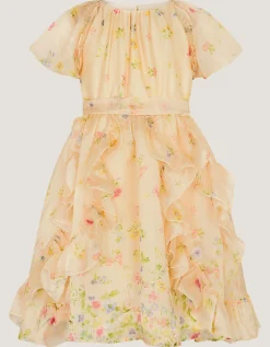 Ditsy Floral Ruffle Party Dress Yellow