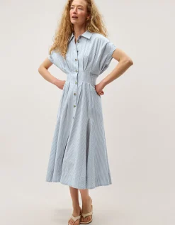 Dory Stripe Midi Shirt Dress Blue