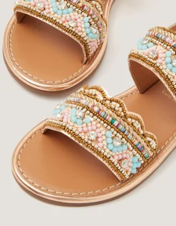 Double Strap Beaded Sandals Multi