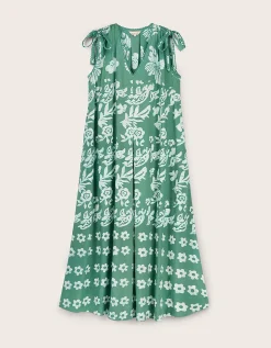 East Aggie Hand-Batik Floral Green Dress Green