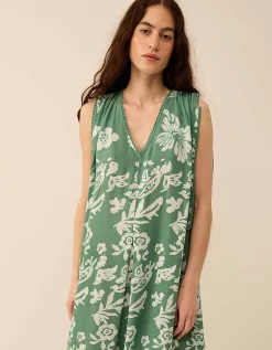 East Aggie Hand-Batik Floral Green Dress Green