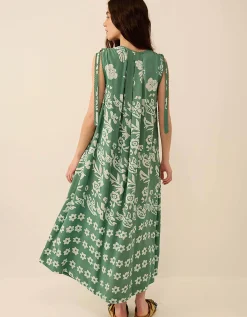 East Aggie Hand-Batik Floral Green Dress Green