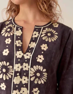 East Aimi Hand-Batik Cotton Dress Blue