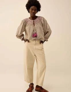 East Alina Floral Printed Smocking Top Brown