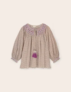 East Alina Floral Printed Smocking Top Brown