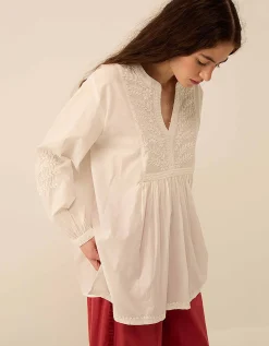 East Alva Hand-Chikankari Embroidered Top White