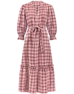 East Alyessia Woven Gingham Midi Dress Multi
