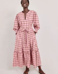 East Alyessia Woven Gingham Midi Dress Multi
