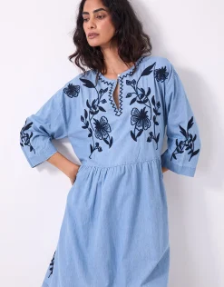 East Andie Embroidered Denim Mini Dress Blue