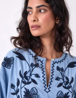 East Andie Embroidered Denim Mini Dress Blue