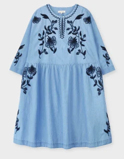 East Andie Embroidered Denim Mini Dress Blue