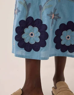 East Anyar Applique Placement Embroidery Dress Teal