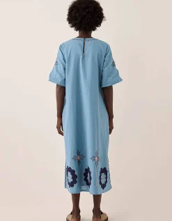 East Anyar Applique Placement Embroidery Dress Teal