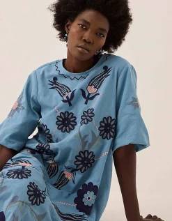 East Anyar Applique Placement Embroidery Dress Teal