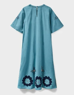 East Anyar Applique Placement Embroidery Dress Teal