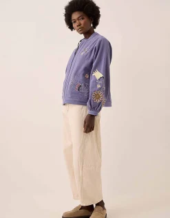 East Anyar Botanical Embroidered Cotton Twill Jacket Blue