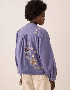 East Anyar Botanical Embroidered Cotton Twill Jacket Blue