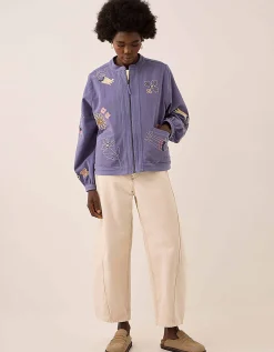 East Anyar Botanical Embroidered Cotton Twill Jacket Blue