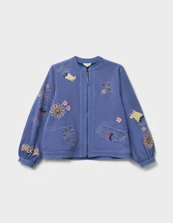 East Anyar Botanical Embroidered Cotton Twill Jacket Blue