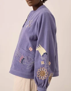 East Anyar Botanical Embroidered Cotton Twill Jacket Blue