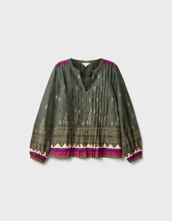 East Apate Printed Cotton Top Green