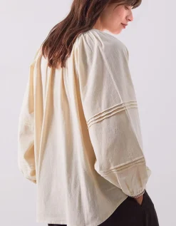East Aralia Embroidered Cotton Blouse Camel