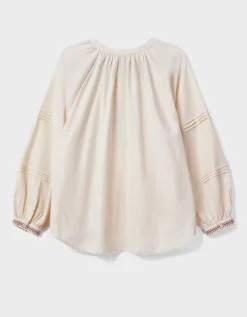 East Aralia Embroidered Cotton Blouse Camel