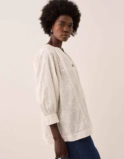 East Ateta Tonal Embroidered Blouse Ivory