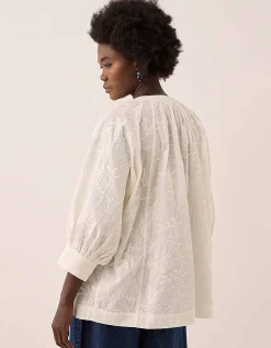 East Ateta Tonal Embroidered Blouse Ivory